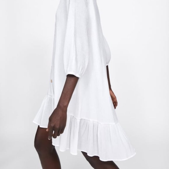 ZARA | White Textured Flare Dress - Picture 3 of 3